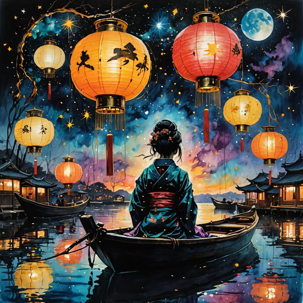 geisha at a lantern festival  by @Daleone