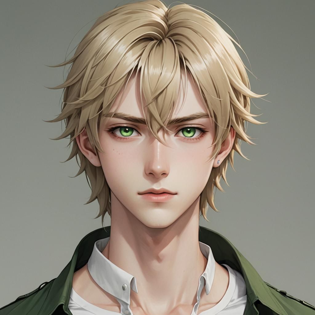 Anime male with dirty blonde hair, green eyes and pale skin. - AI Generated  Artwork - NightCafe Creator