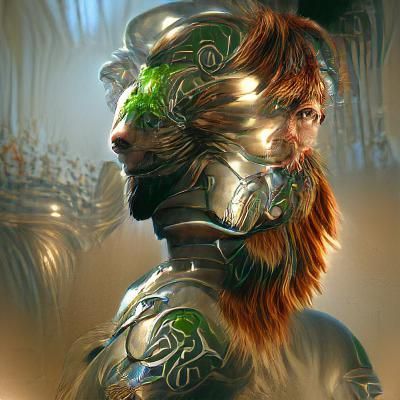 A human-lion green metal