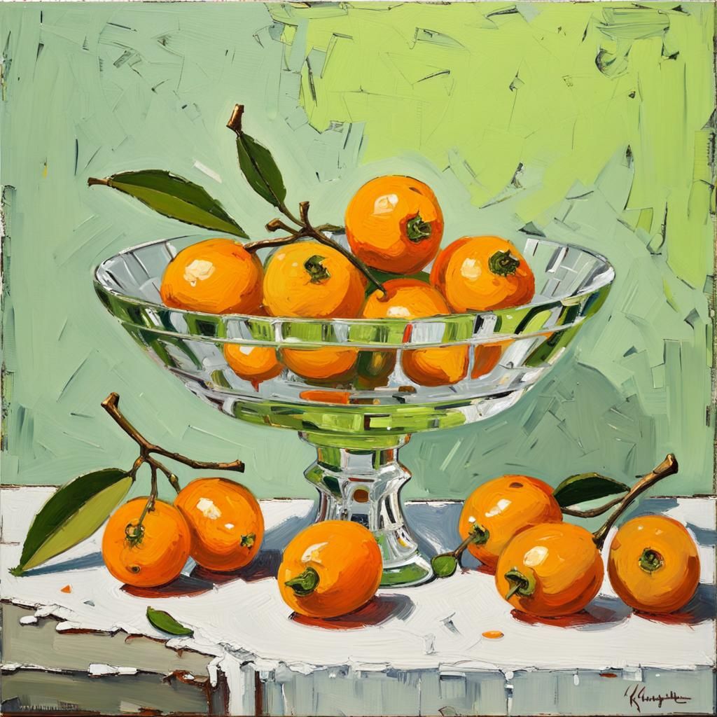 Kumquats and clear cut crystal compote still life