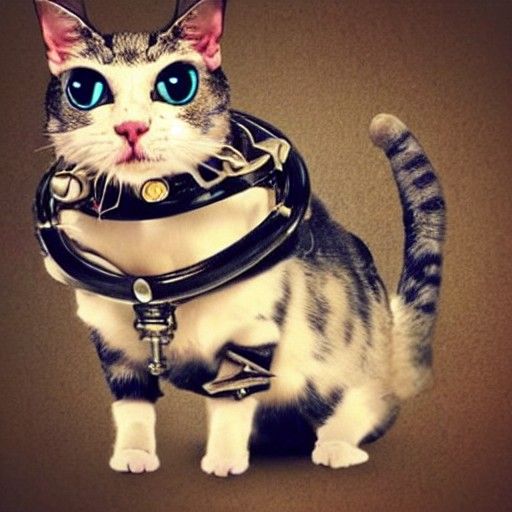 Evil cyborg cat, biopunk steampunk cat