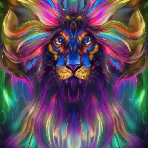 nebulous majestic galactic lion a lush mane decorated with filigree ...