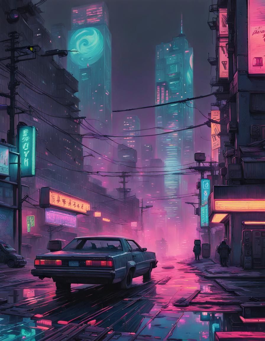 vaporwave cyberpunk night city - AI Generated Artwork - NightCafe Creator