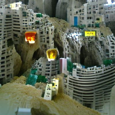 modern city with high rises in a cave