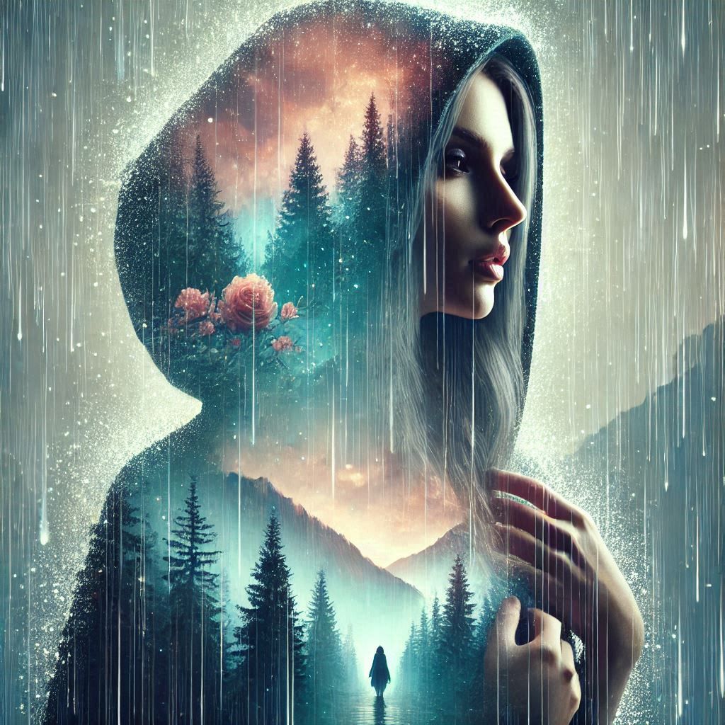 double exposure beautiful fantasy DALL-E 3 portrait landscape..