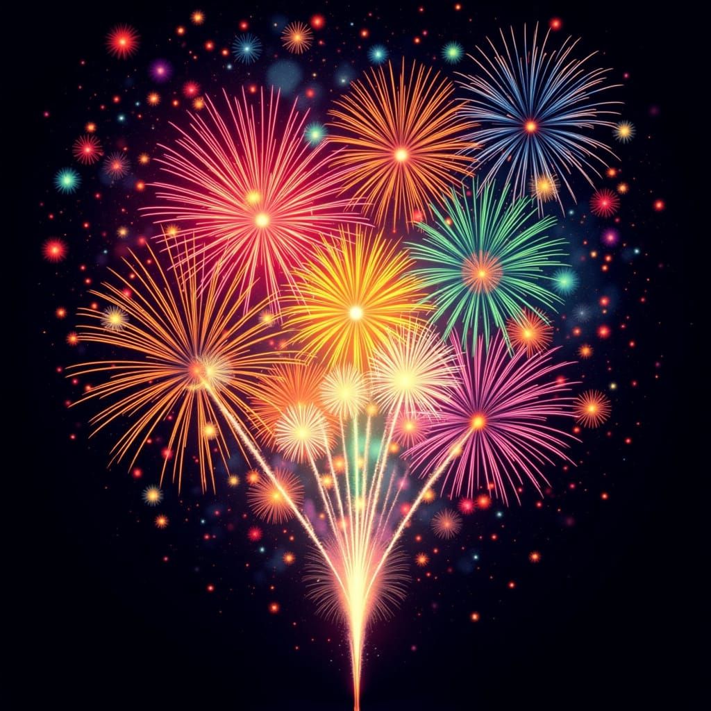 Explosive Fireworks Symphony in Night Sky