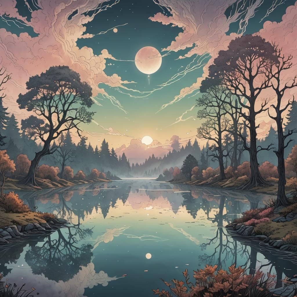 lake, trees  by @Koutsis