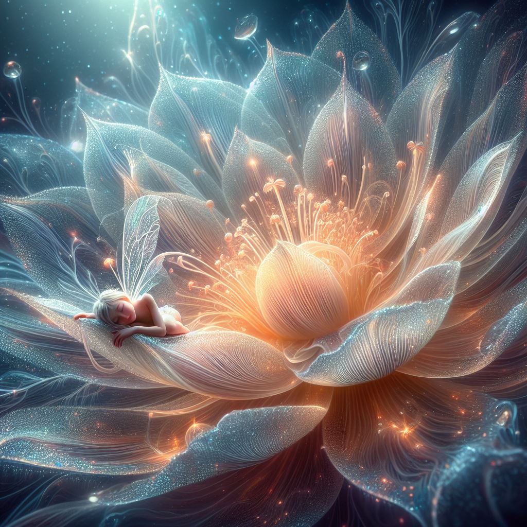 Enchanted Slumber: A Glowing Bloom and it's Fairy Guardian  by @Cass