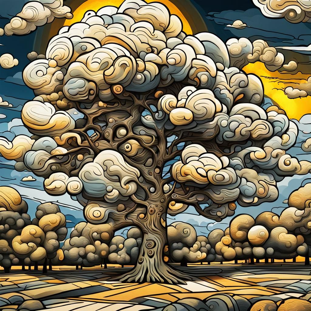 Picasso Cartoon Clouds Under a Bright Sun