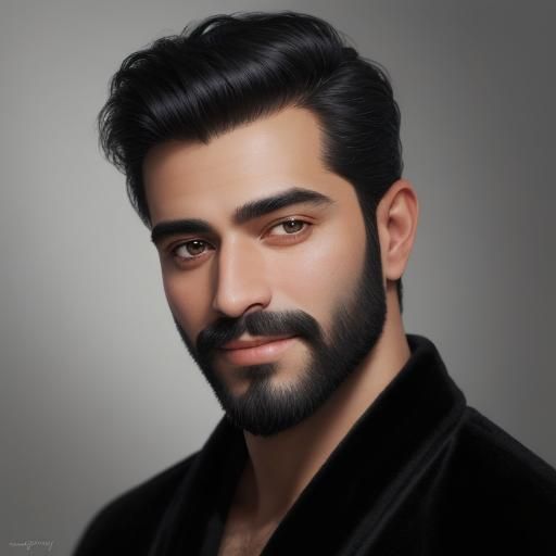 Another handsome man with black hair and beard, wearing a bl...