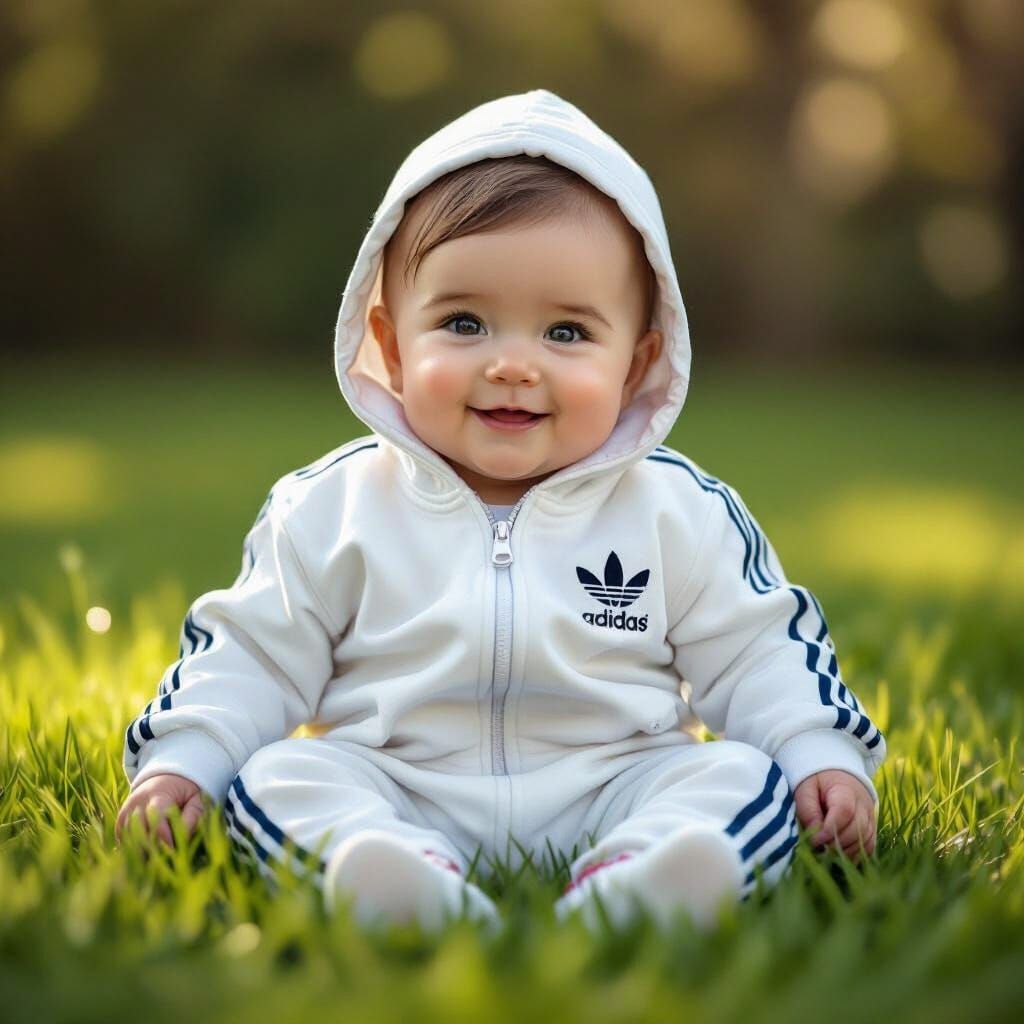 Joyful Baby in Adidas Tracksuit Photorealistic Digital Paint...