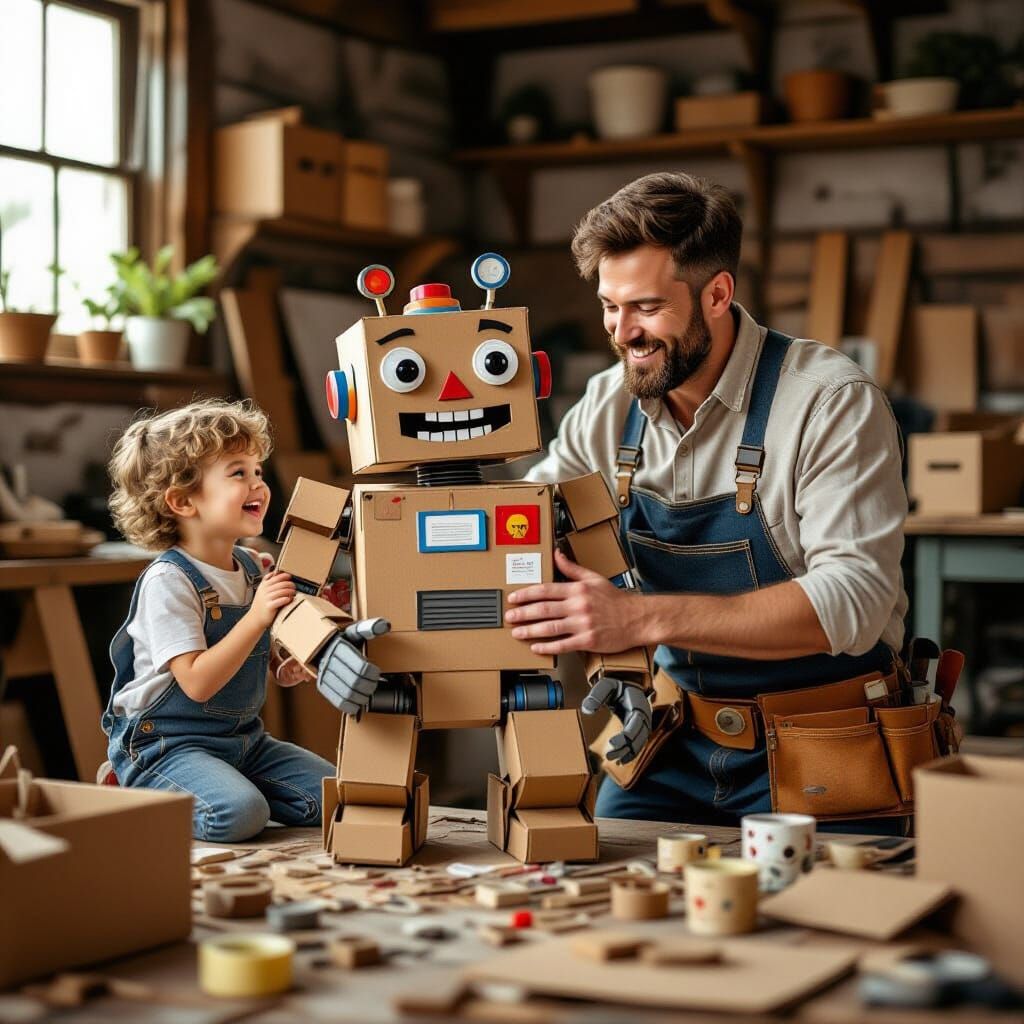 Dad & child robot builders  by @undefined