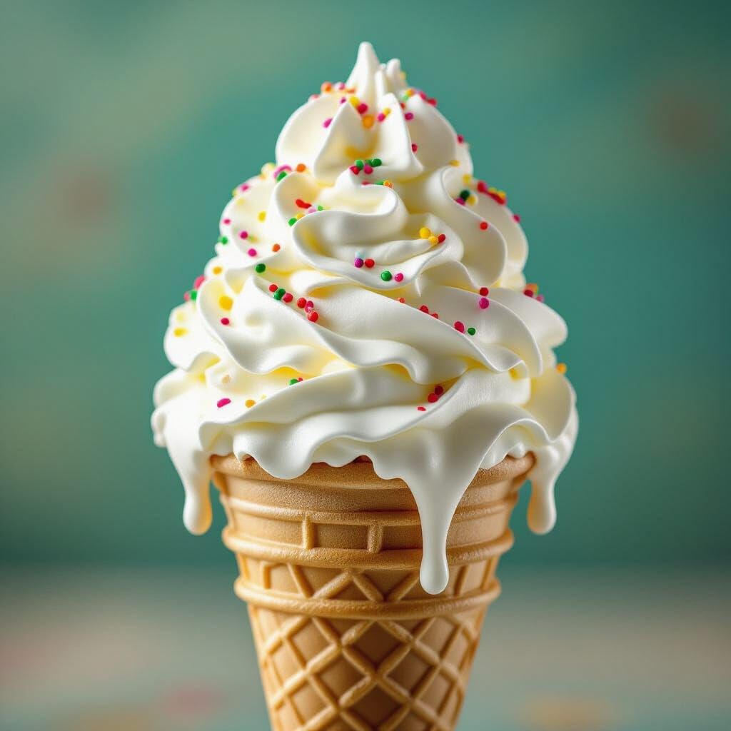 Photorealistic Dripping Ice Cream with Whipped Cream
