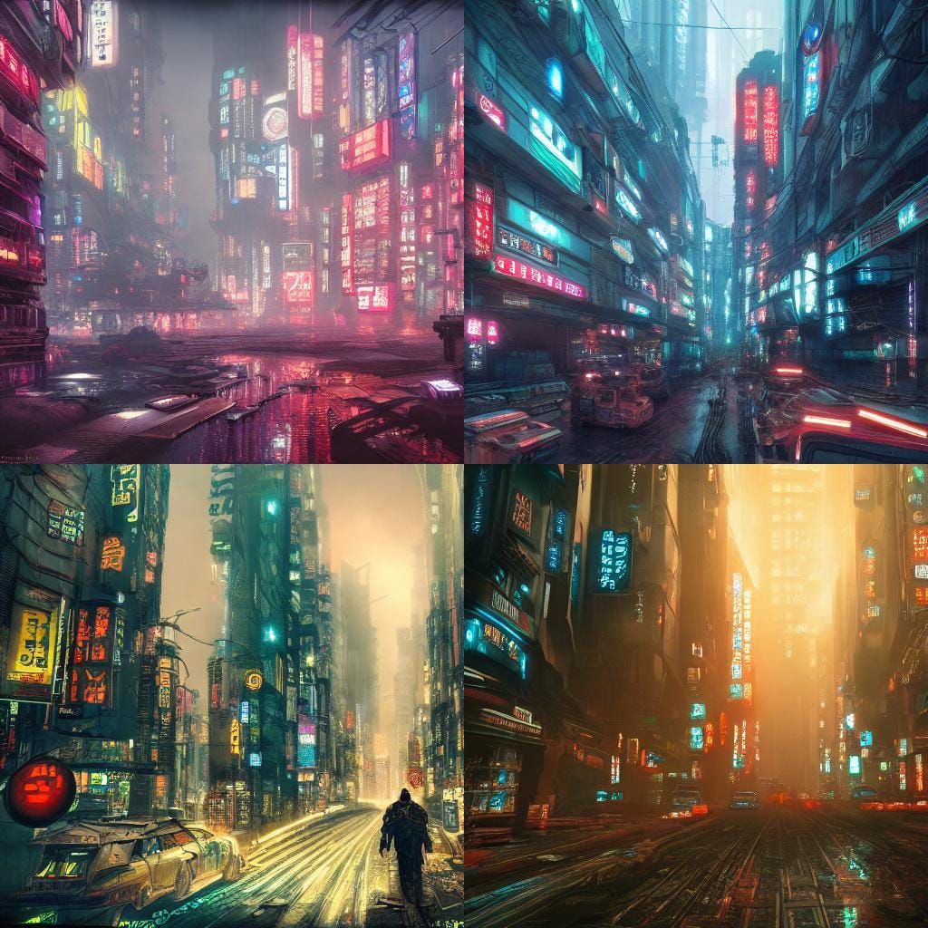 Beautiful dystopian cyberpunk Tokyo with radiant lights