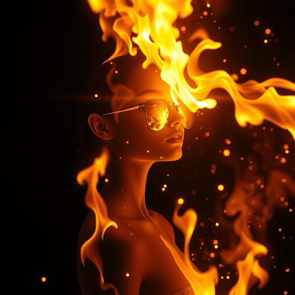 Hyperrealistic Portrait of a Goddess Emerging from Flames