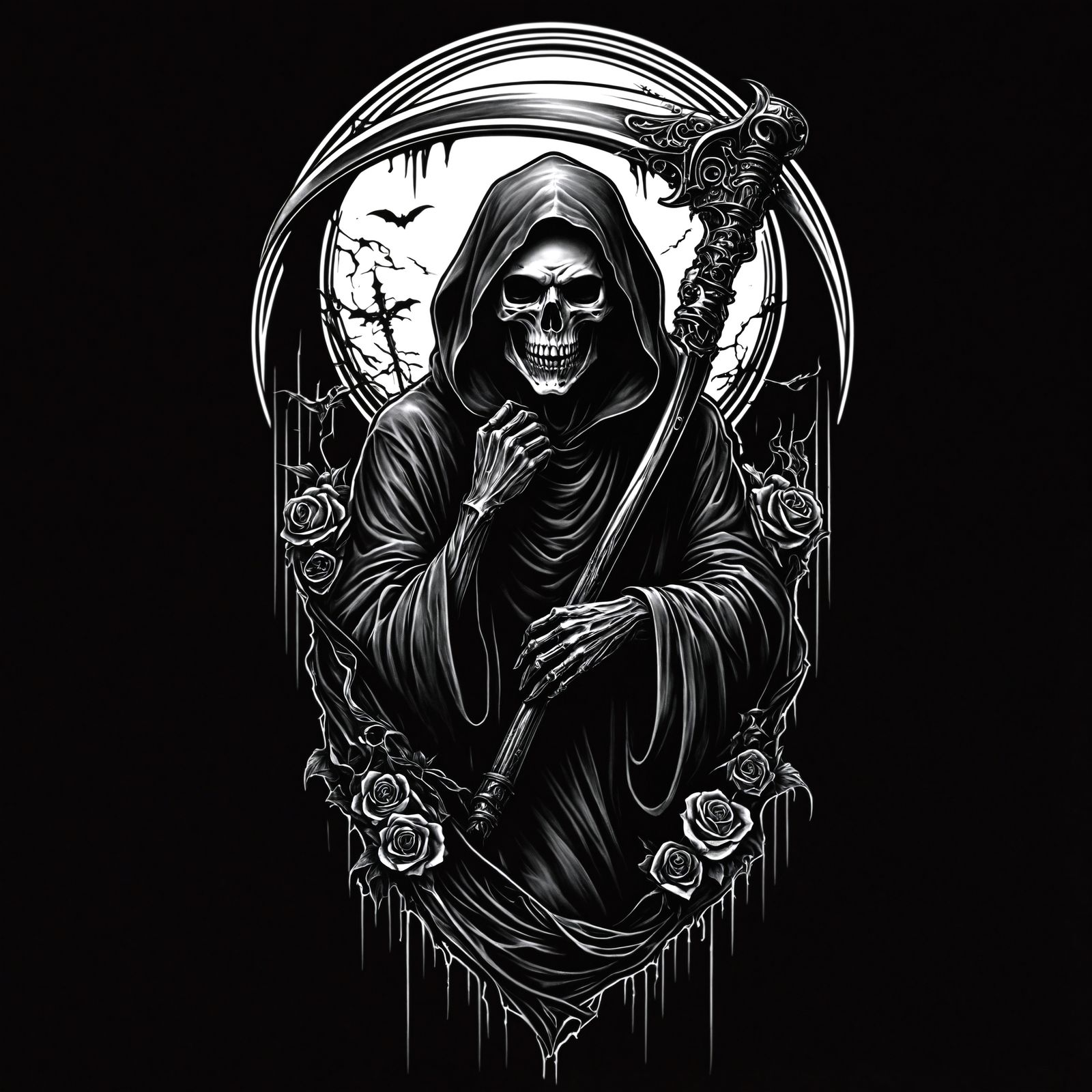 a grim reaper tattoo design and use black colors