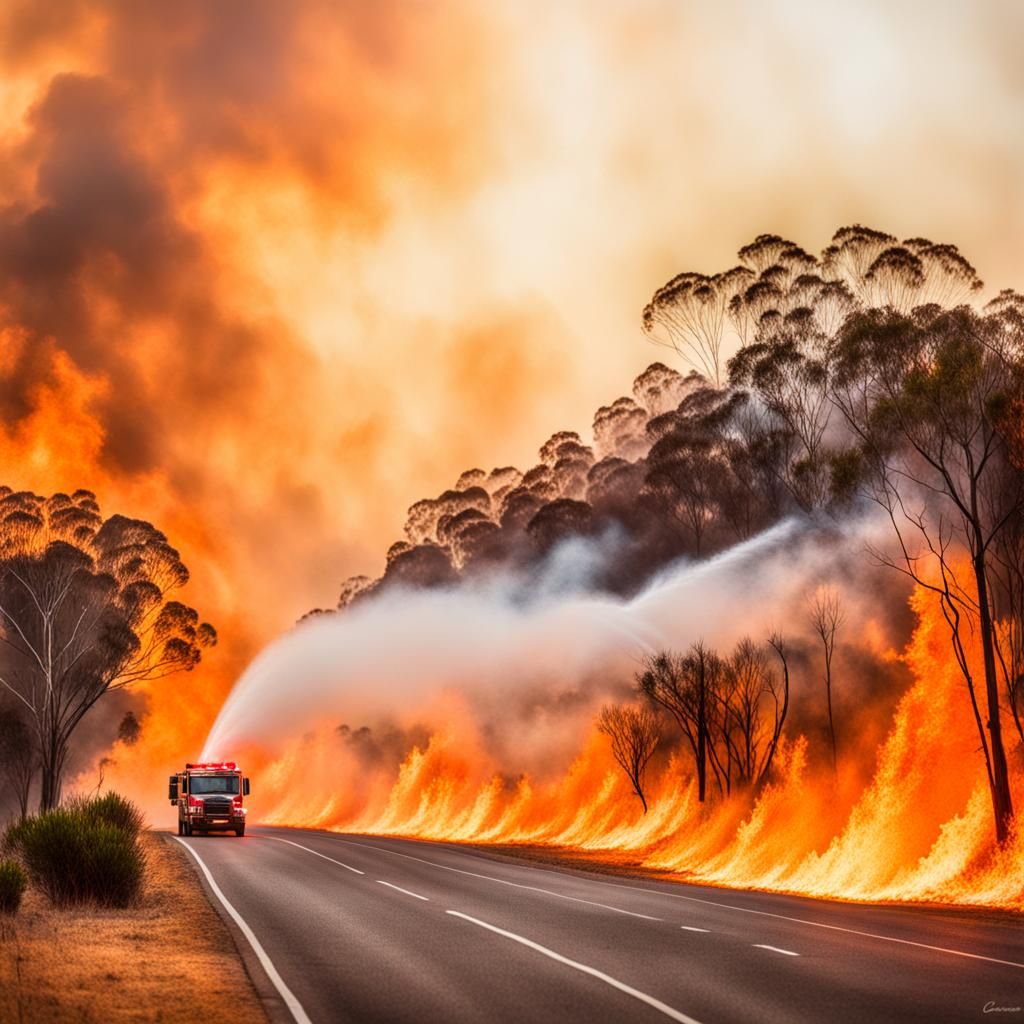 Watercolour of very heavy  dense bush fires  and animals run...