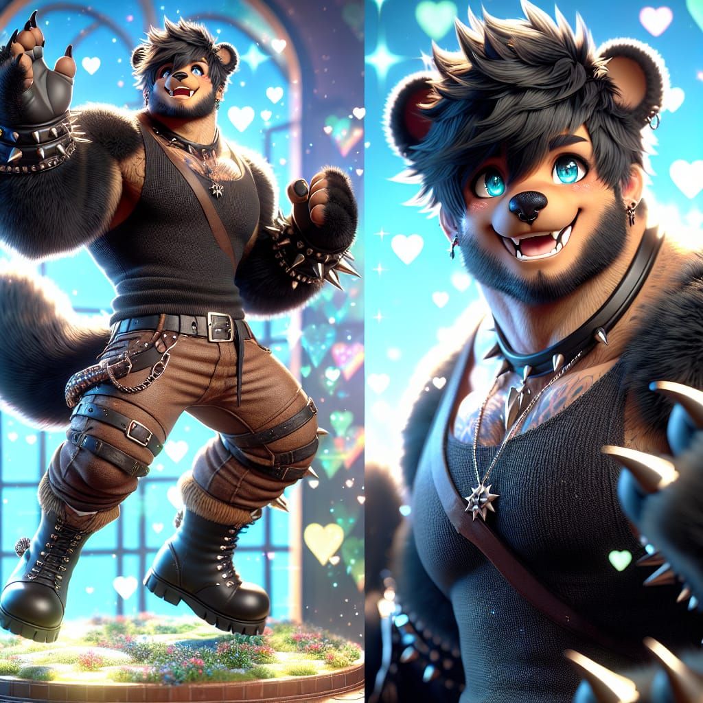 Cute Hispanic Bear Man in Fantasy Setting with Heart-Shaped ...