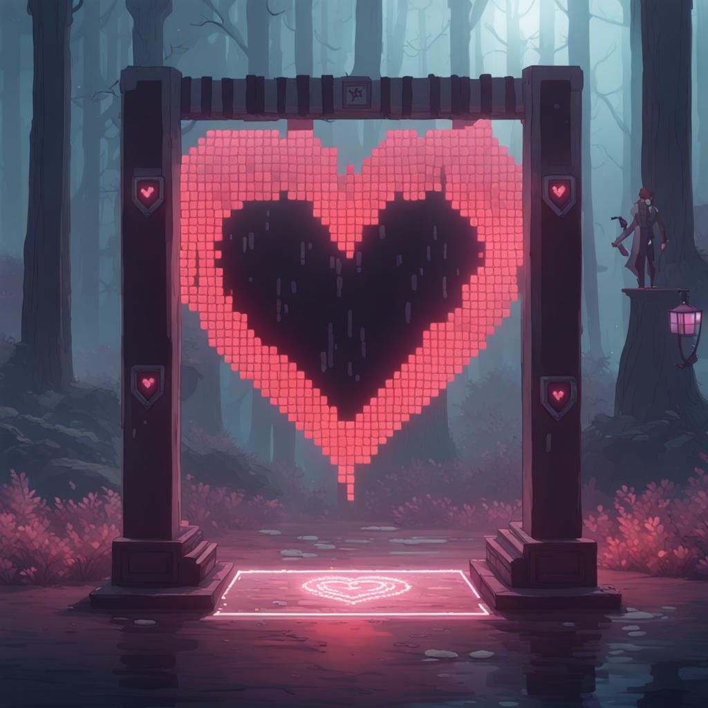 A checkpoint with a pixel heart engraved in the middle of th...