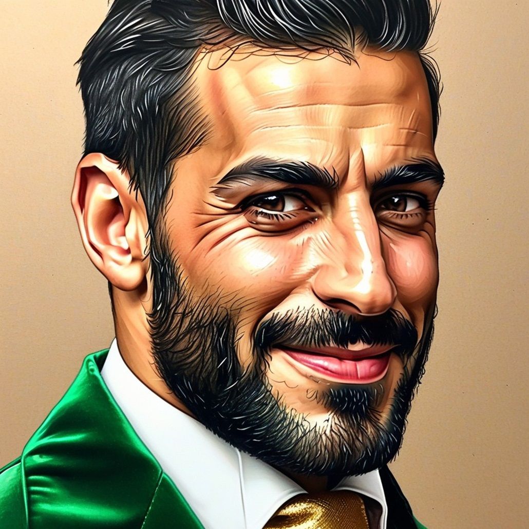 A handsome daddy with a green suit