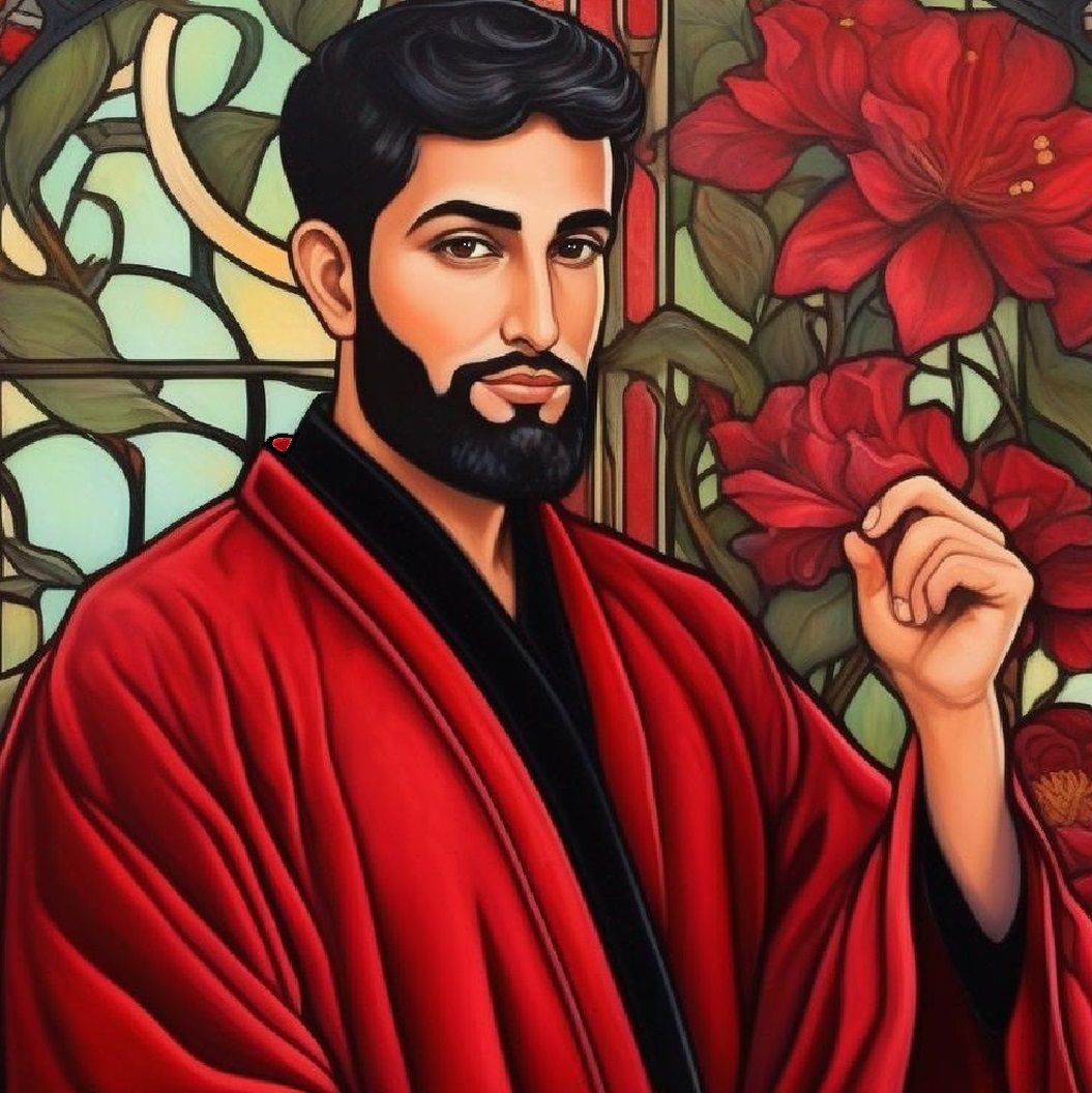 Art Nouveau portrait of a  handsome bearded man