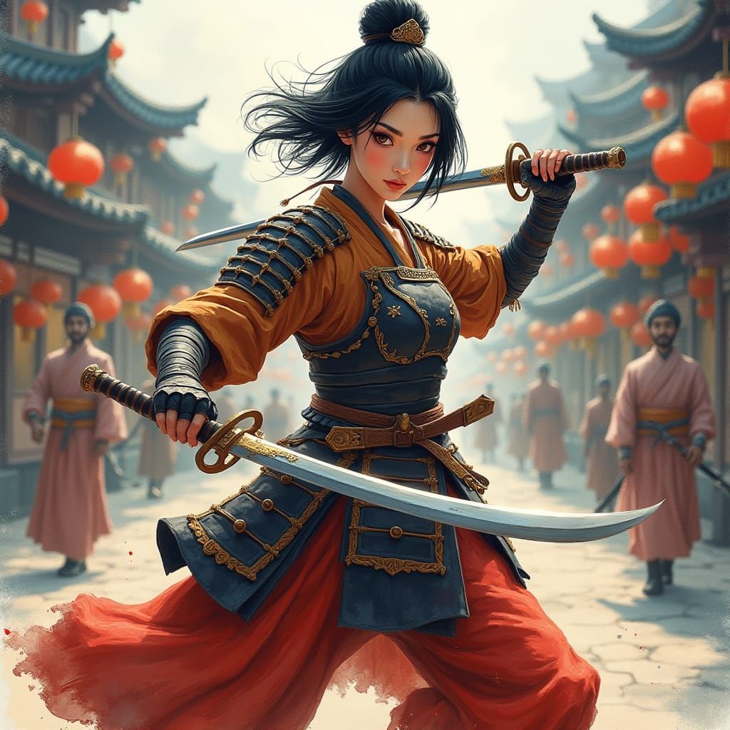 Thai Woman Warrior in Gothic Samurai Armor