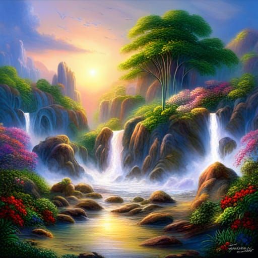 Waterfall Oasis - AI Generated Artwork - NightCafe Creator