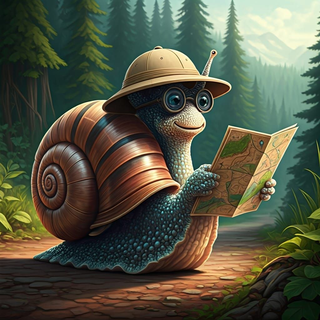 Snail Explorer's Outdoor Adventure as Whimsical Art