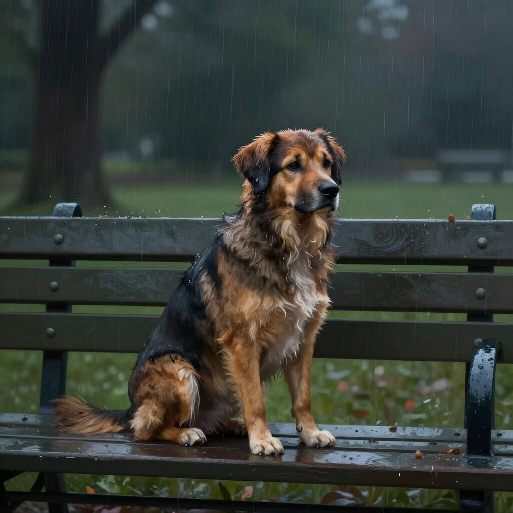 Solitary Dog in Gentle Rain Digital Painting