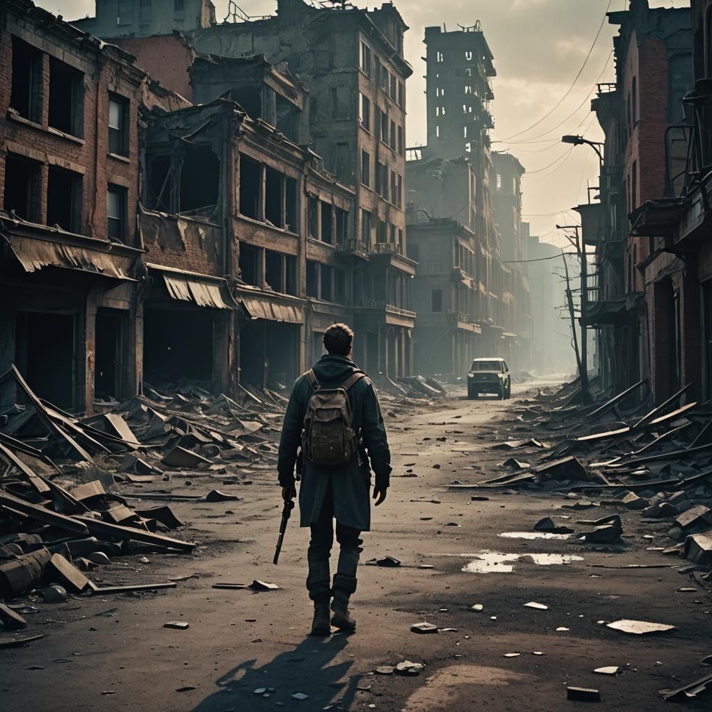Post-Apocalyptic Survivor in Desolate City