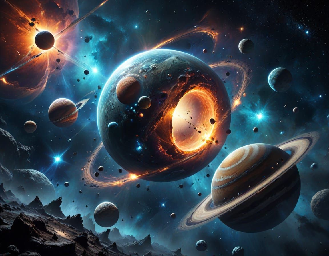 Planetary Vista with Nebula in Maximalist Style