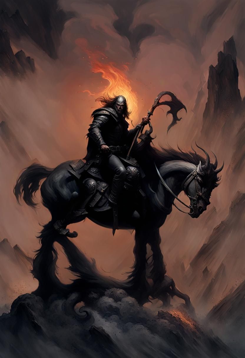 Photograph Portrait: Death Dealer Riding Nightmare, Hellsteed Smoke 