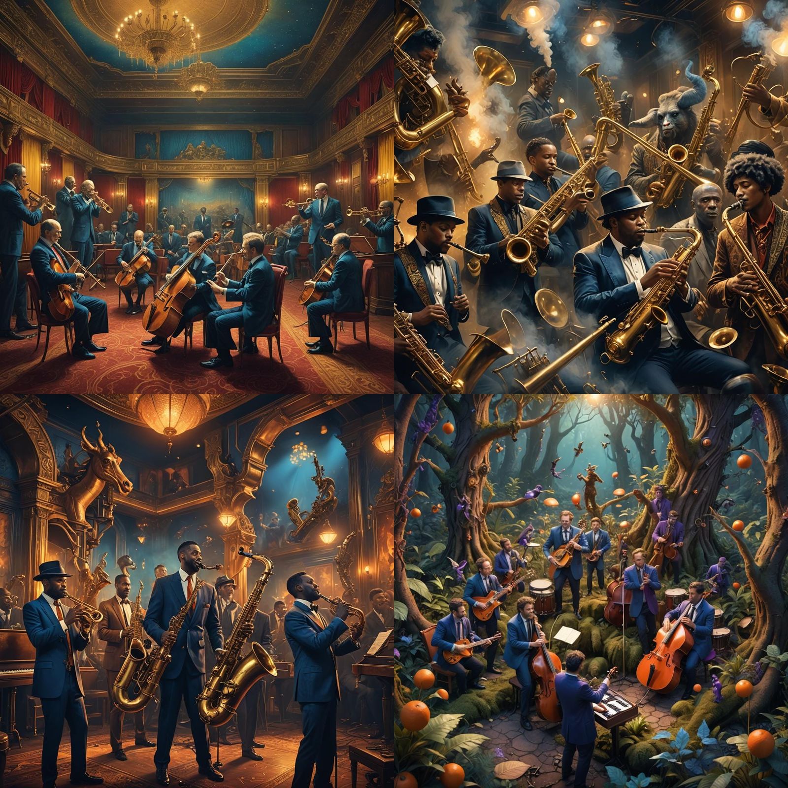 Animals Playing Jazz in Detailed Matte Painting