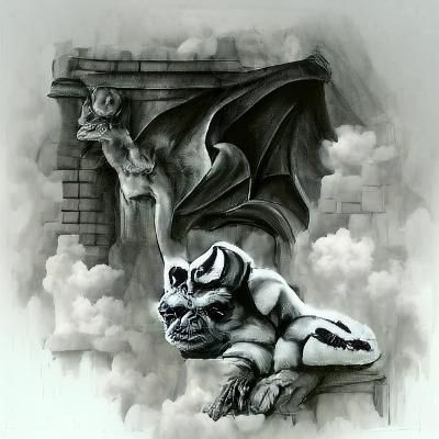 Fantasy gargoyle, black and white