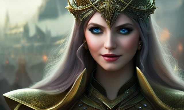 Elf princess, smiling, long pointed ears, ultra detailed dar...