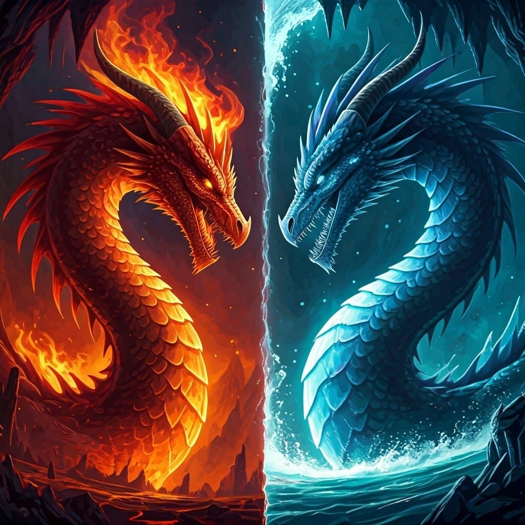 Fire and Water Dragons Matte Painting