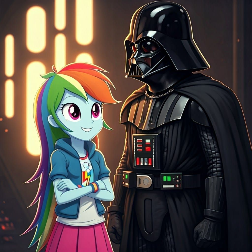 Rainbow Dash looking up at her towering father with a happy ...