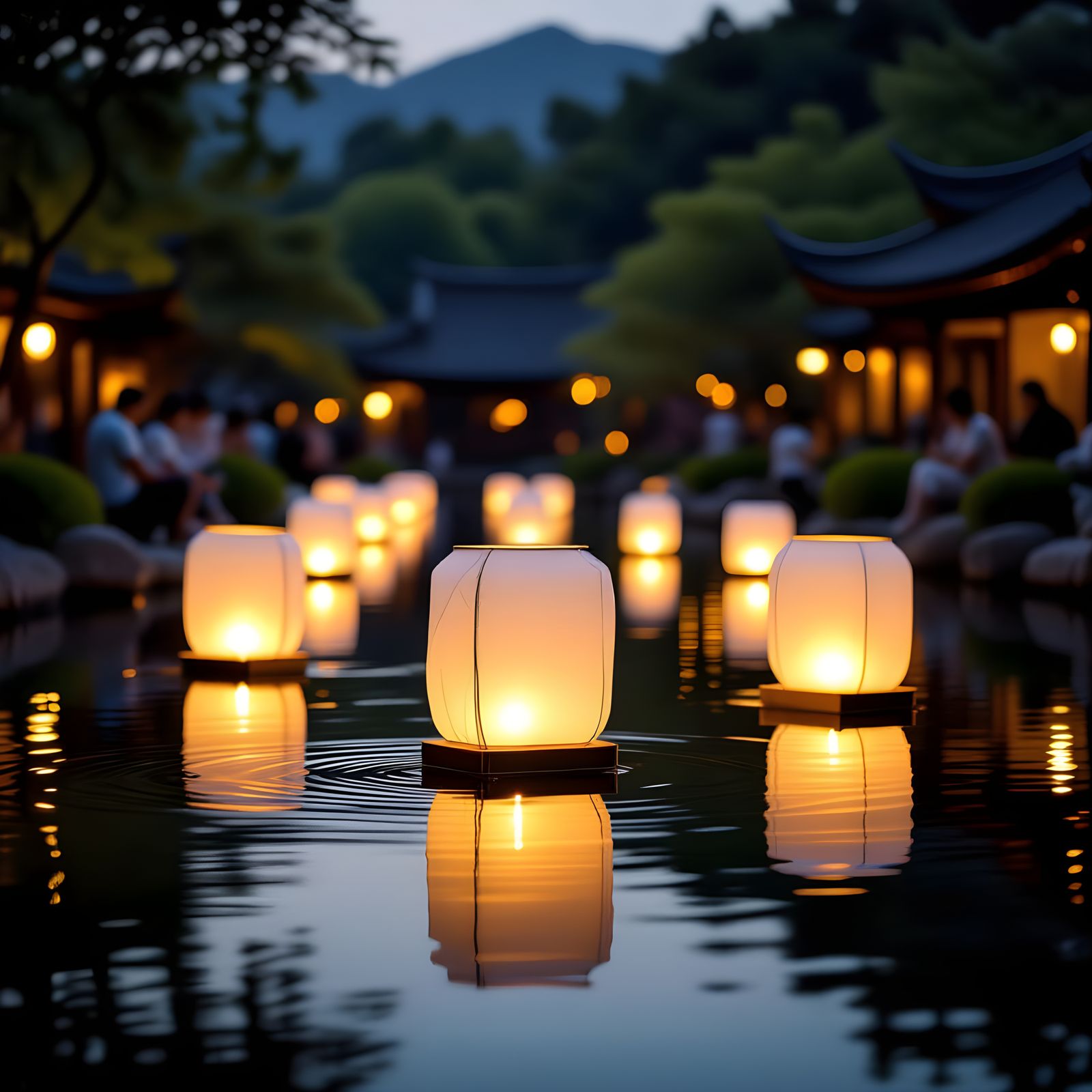 Lantern Festival: Floating Lights Reflecting on Pond