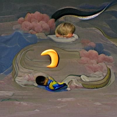 Child sleeping on crescent moon