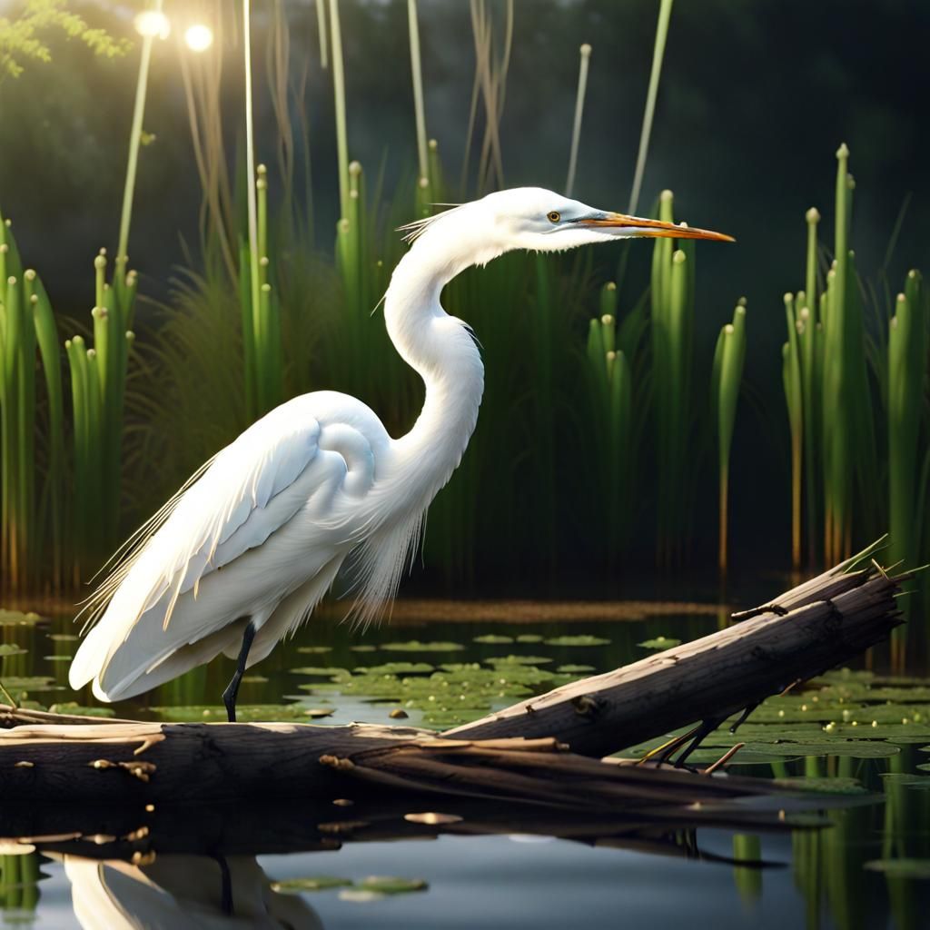 A majestic white (heron wearing a kings crown: 1.5) (chasing...