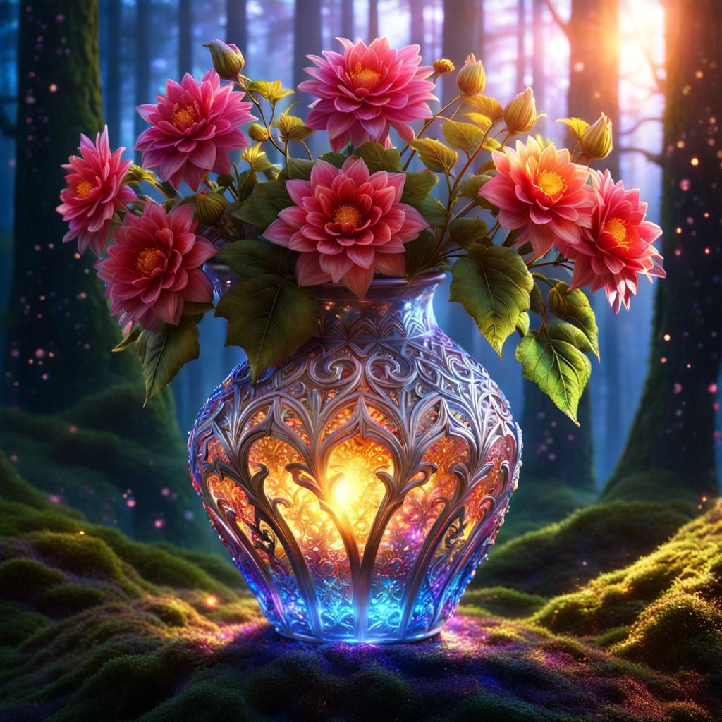 Magical vase in the enchanted forest