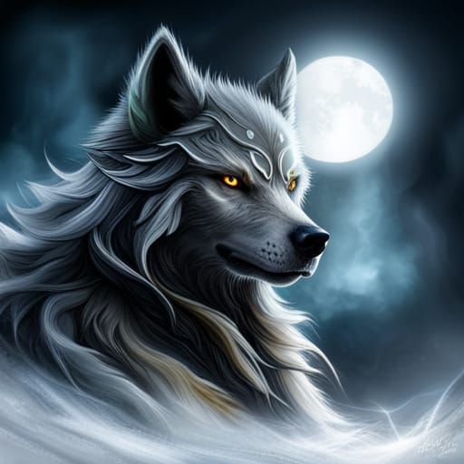 Intricately detailed portrait of a mystical warrior wolf in ...
