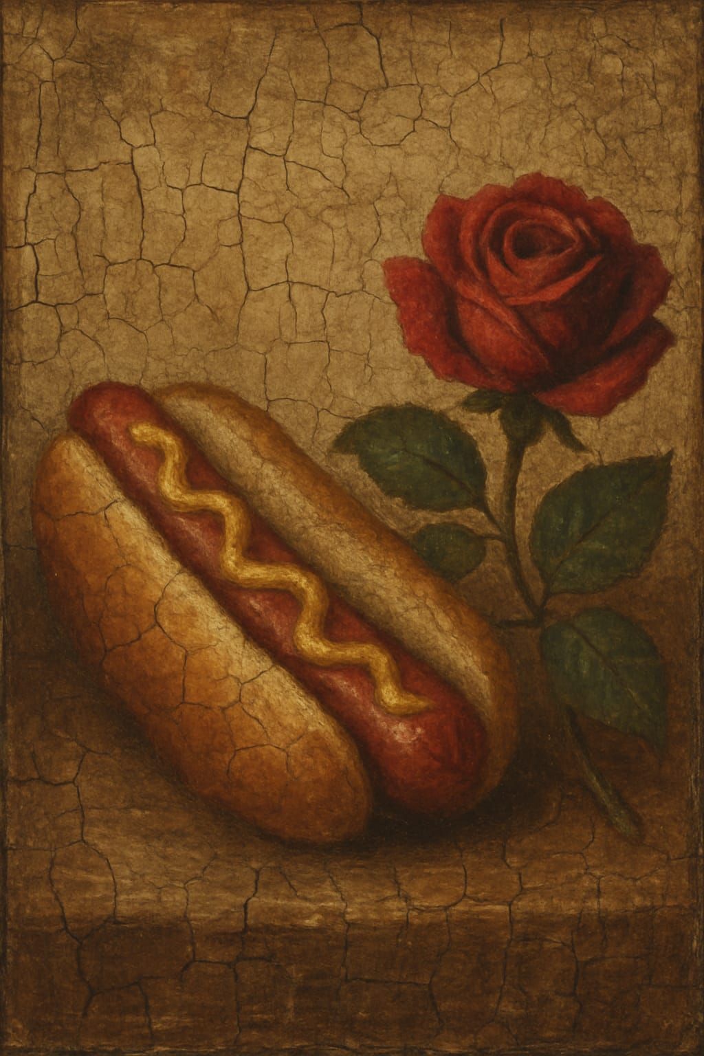 Distressed Hotdog Painting