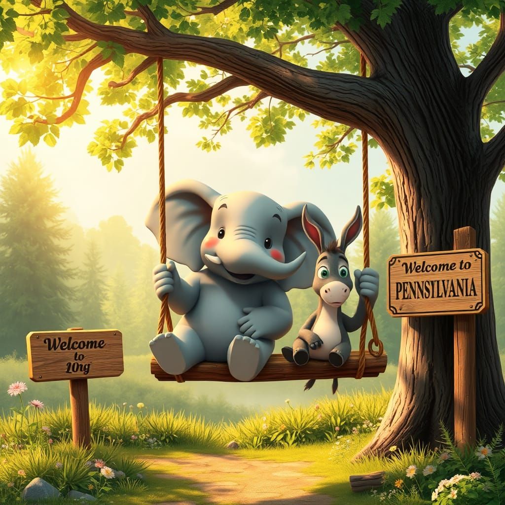 Animated cartoon of Pennsylvania, United States swing state