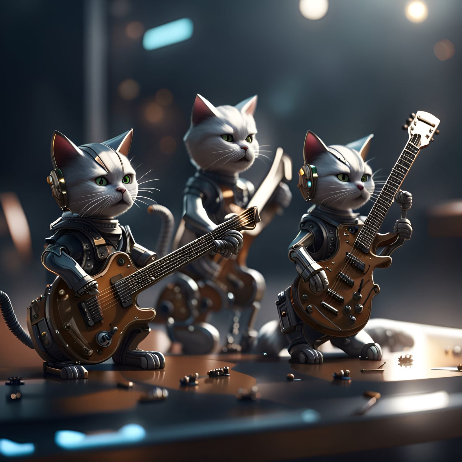 Cats Playing Guitars - Ai Generated Artwork - Nightcafe Creator