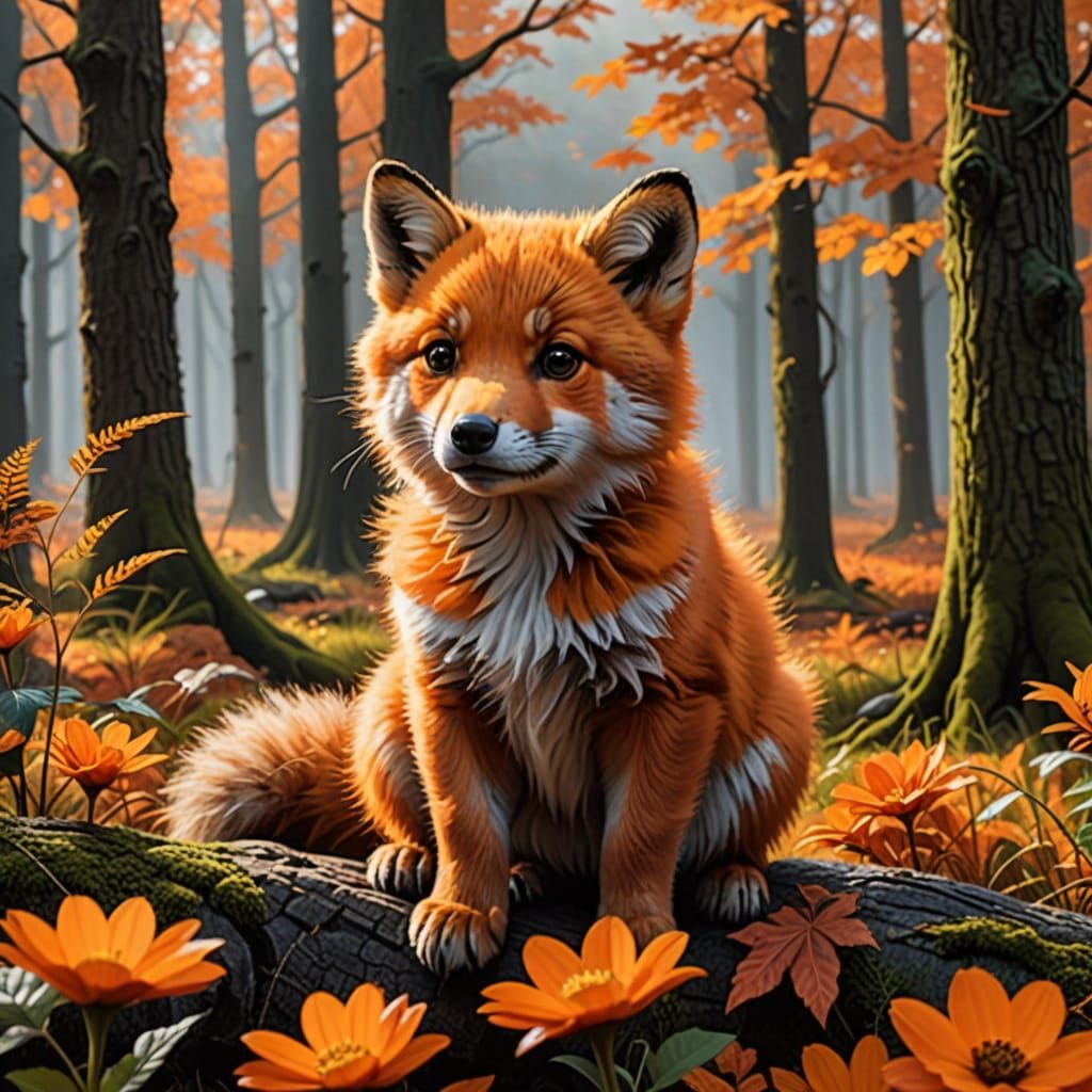 Vibrant Fox and Squirrel in a Colorful Landscape