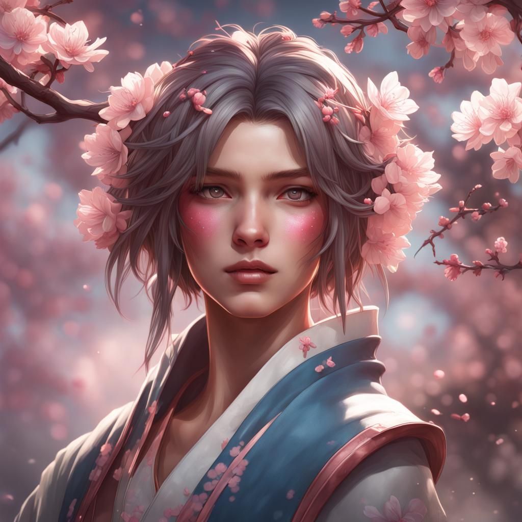 Sakura Flower Logo Portrait in Hyperdetailed Style