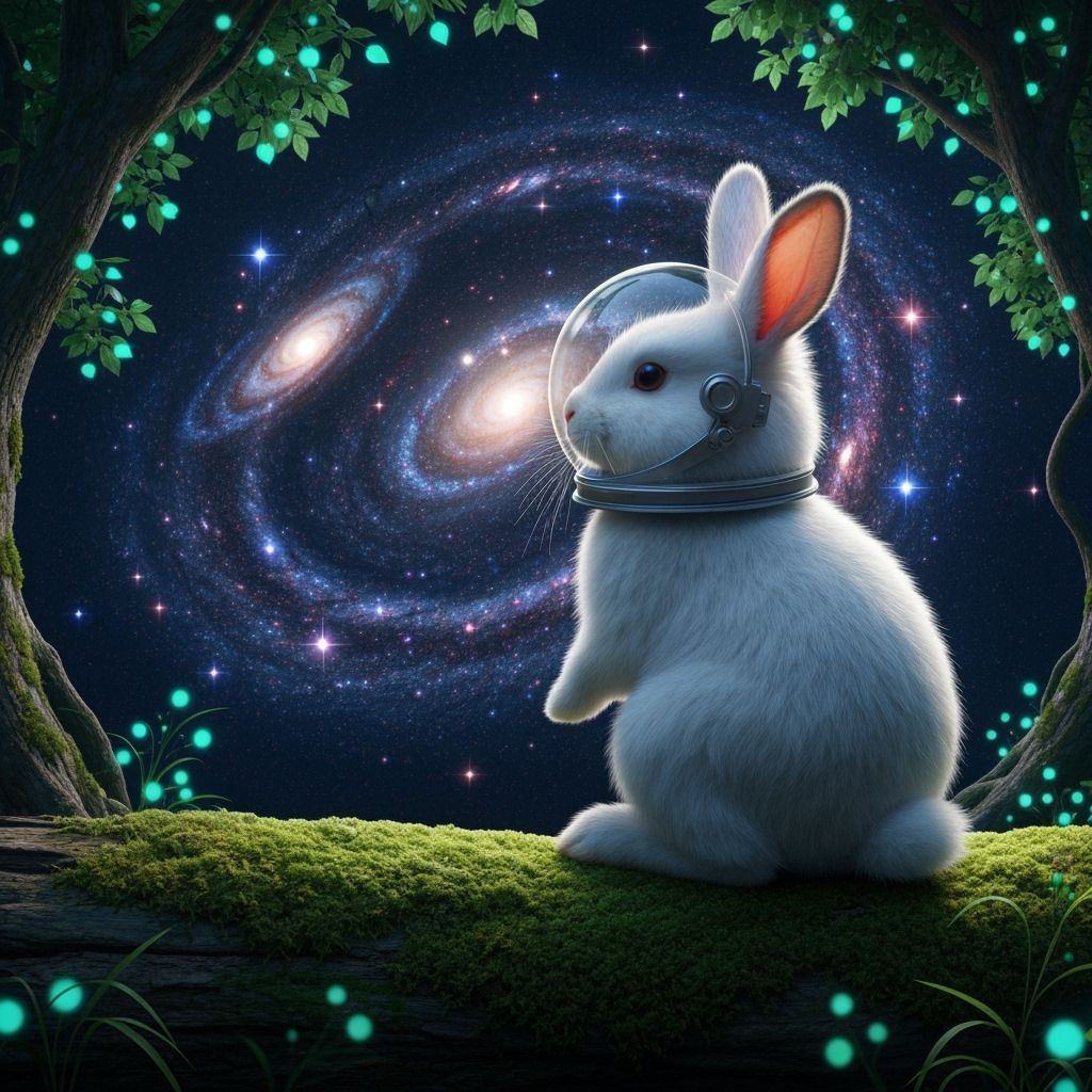 Rabbit Astronaut in Enchanted Forest Nebula
