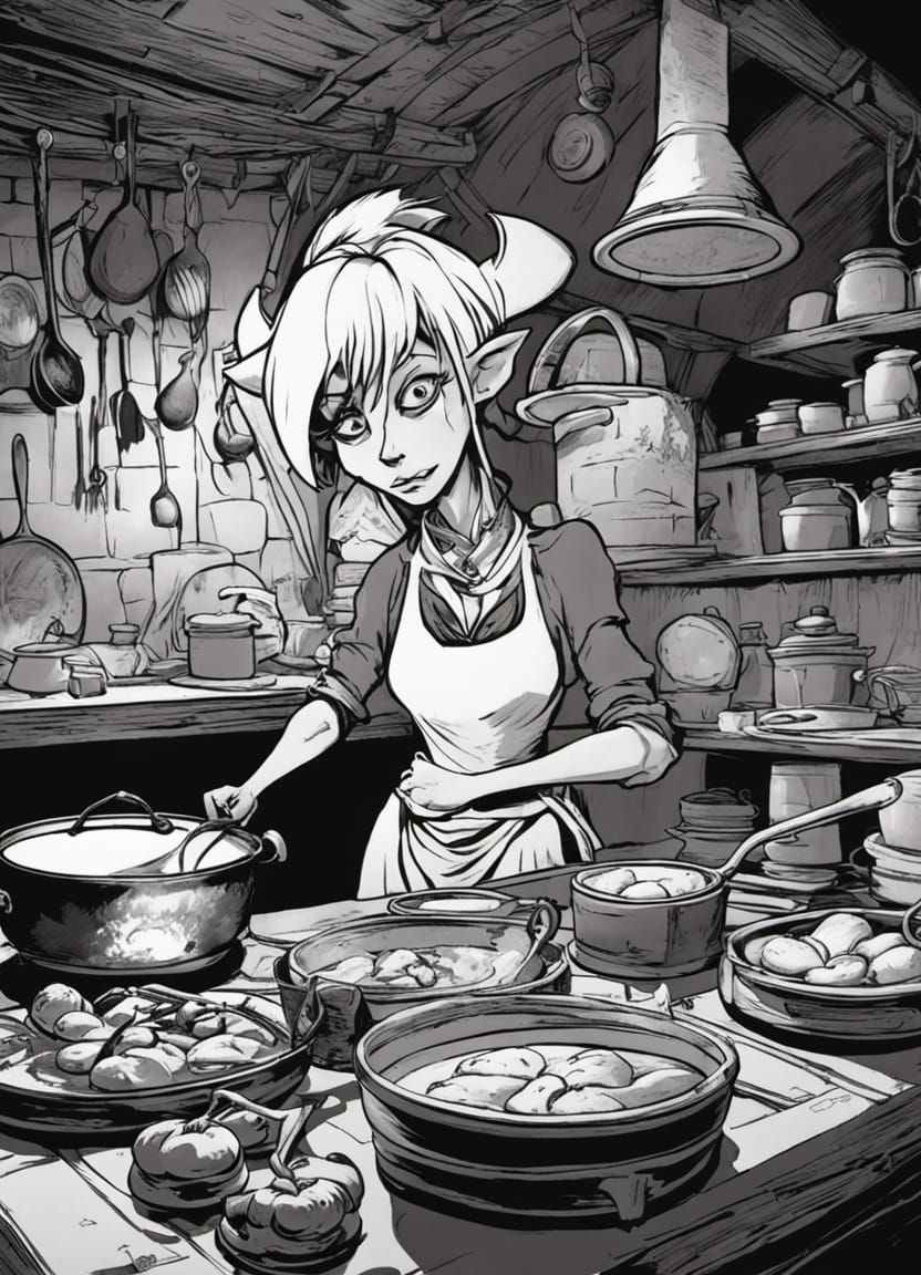 Female goblin cooking