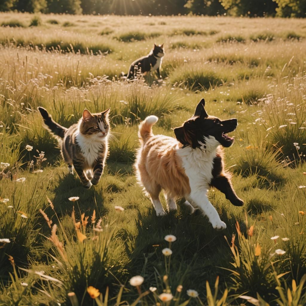A cat and dog having fun